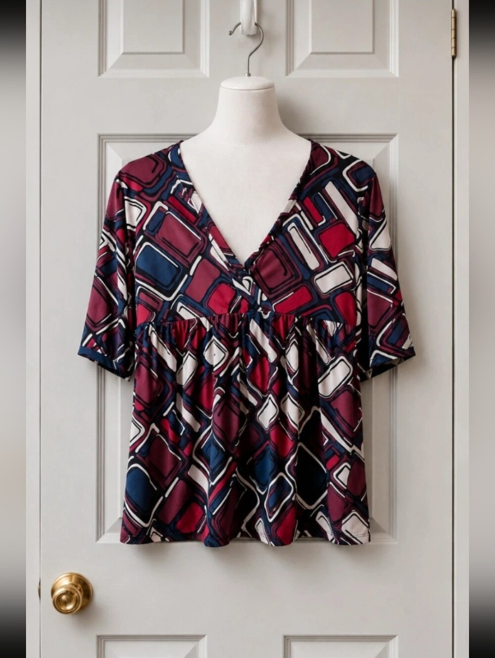 Axcess Liz Claiborne Women’s Abstract Geometric Print Y2K Babydoll Top Size Larg